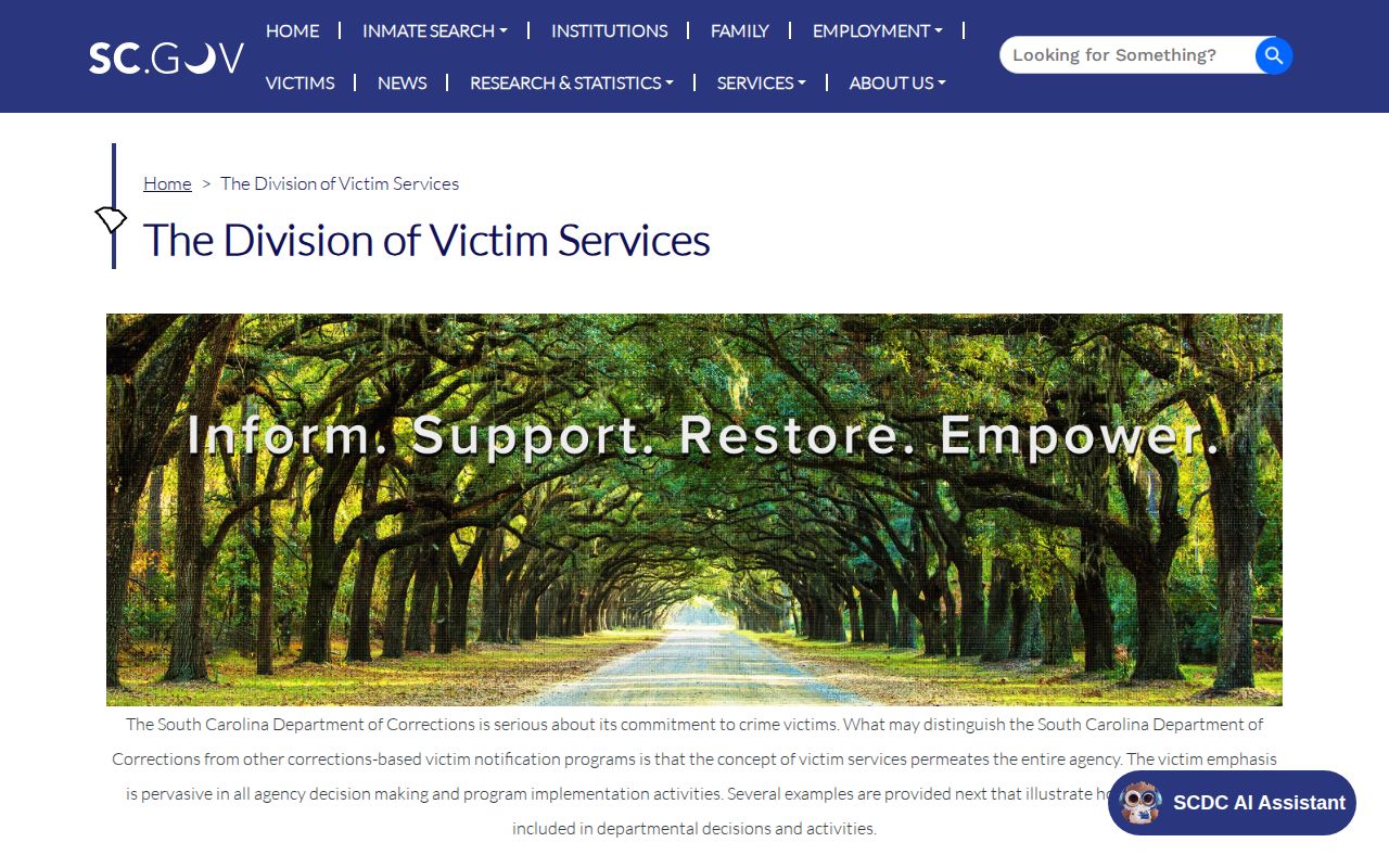 SCDC Victim Services registration and telephone information